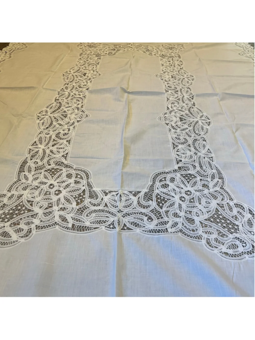 VTG Battenberg Table White Lace Tablecloth Square French Country Minimalist